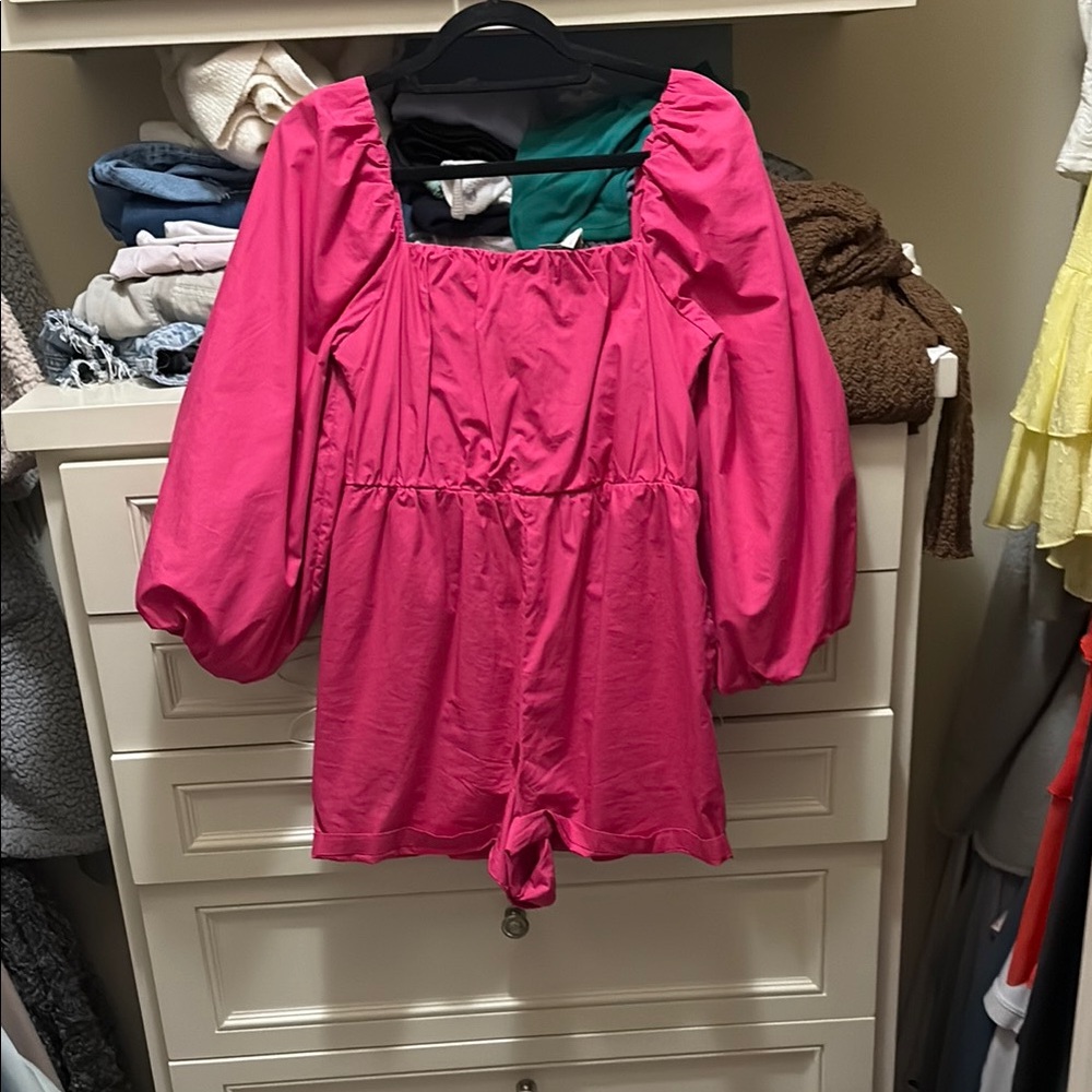 Anthropologie Fuchsia Gathered Waist Romper